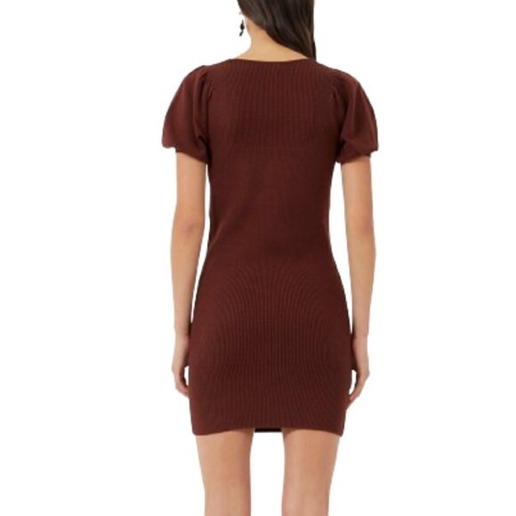 NWT FRENCH CONNECTION bitter chocolate short puff sleeves ribbed knit dr… - Picture 2 of 12